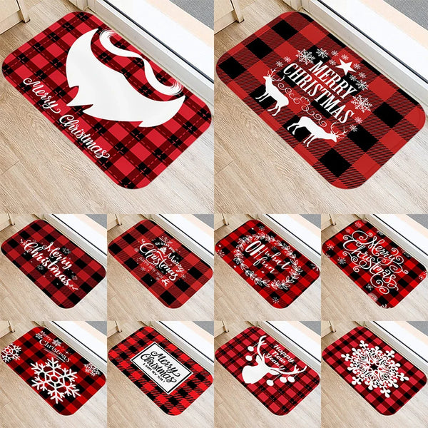 Axyaa Red Plaid Print Door Mat: Non-Slip Home Kitchen Bathroom Carpet