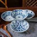 Axyaa Blue White Ceramic Tableware Deep Plate Set for Vegetables Snacks & Cold Dishes