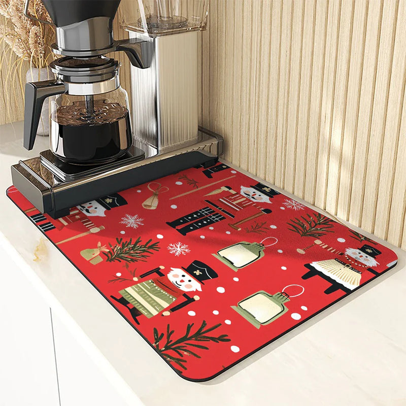 Axyaa Christmas Diatoms Non-slip Absorbent Coffee Bar Drying Mat