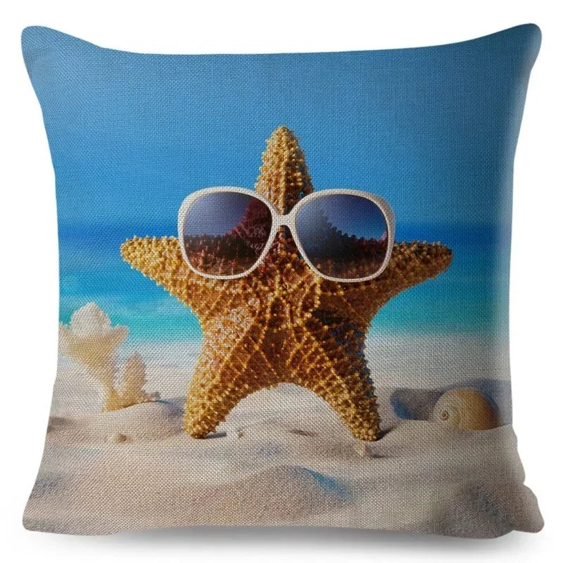 Axyaa Starfish Print Linen Pillowcase for Home & Car Decor