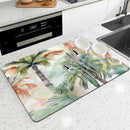 Axyaa Tropical Plants Watercolor Drying Mat: Non-Slip Absorbent Kitchen Counter Mat