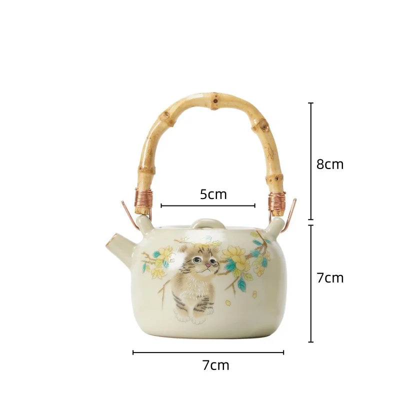 Axya Cat Doodle Teapot Kettle Set, Vintage Chinese Porcelain Tea Pot