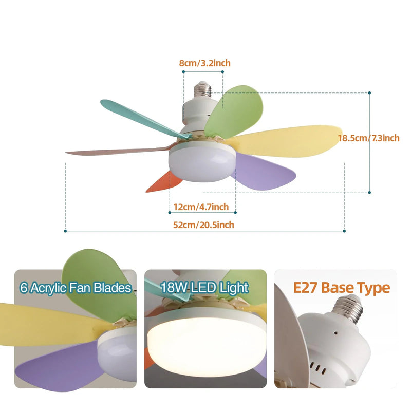 Axyaa Ceiling Fan Light with Remote Control & LED - E27 Socket