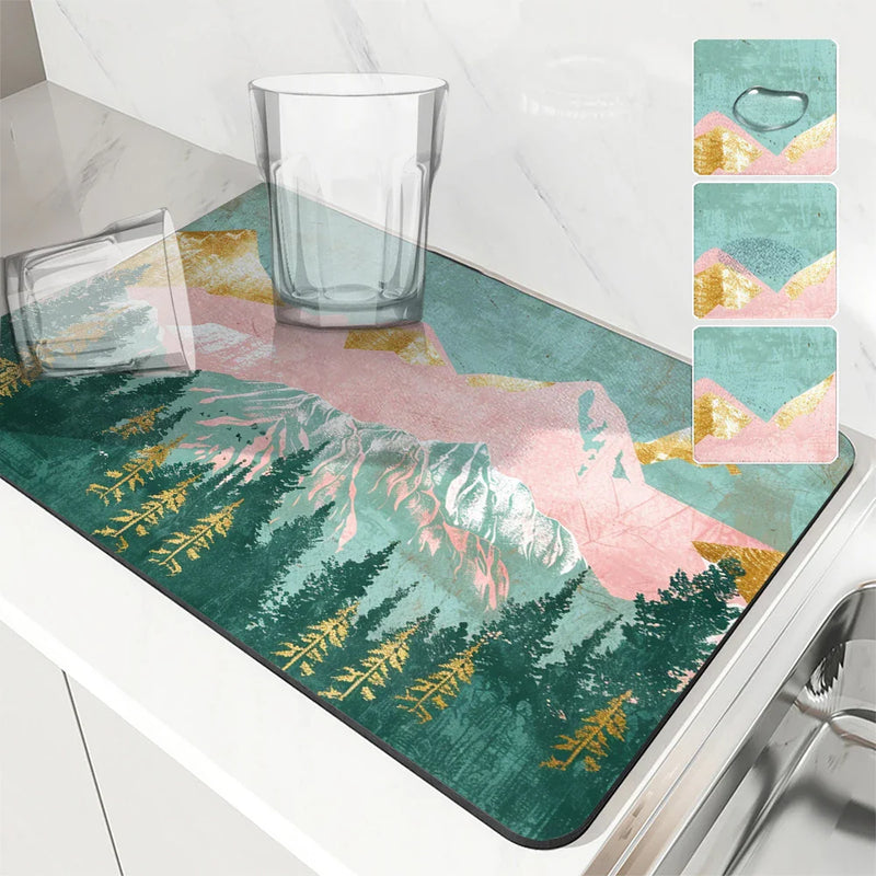 Axyaa Diatom Mud Kitchen Drain Pads: Absorbent Tableware Draining Mat for Bowls, Plates, Coffee Machine