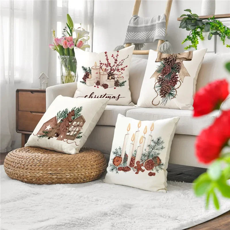 Pinecone Candlestick Linen Print Pillowcase for Home Decor by Axyaa