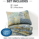 King Size Bohemian Green Patchwork Quilt Set by Axyaa - Reversible Lightweight Bedspread
