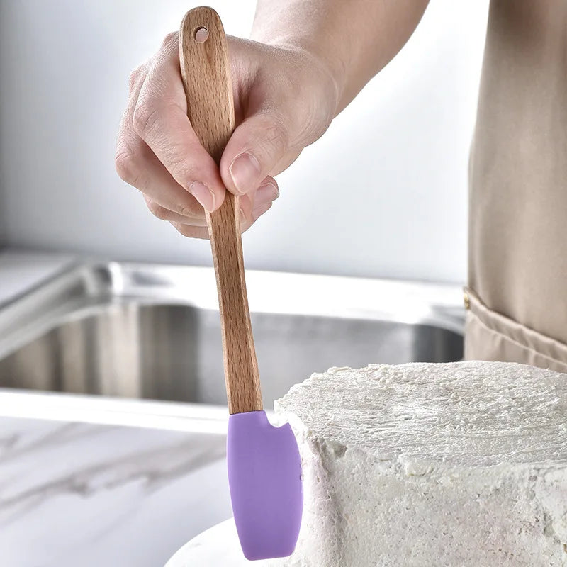 Axyaa Silicone Mini Scraper Set - Wooden Handle Baking Tools