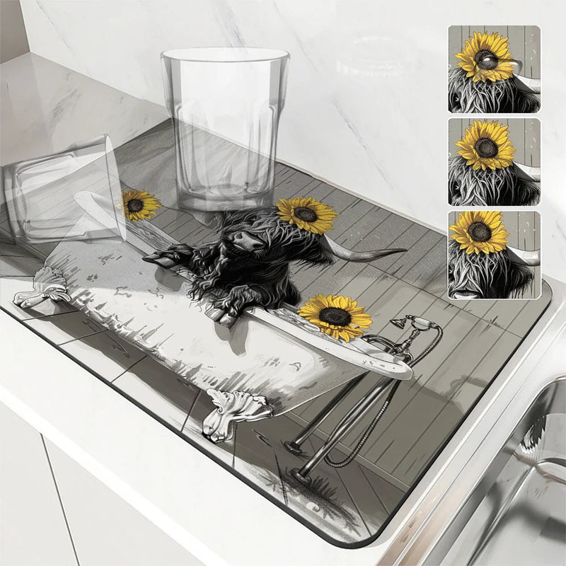 Axyaa Highland Kitchen Draining Mat, Quick Dry Bathroom Pad
