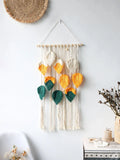 Axyaa Multicolor Leaves Macrame Tapestry with Wooden Beads Wall Hanging