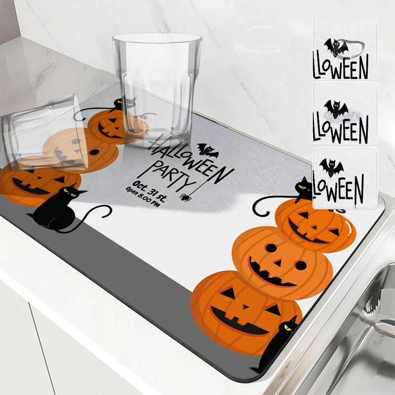 Axyaa Halloween Kitchen Draining Mat: Absorbent & Antiskid.