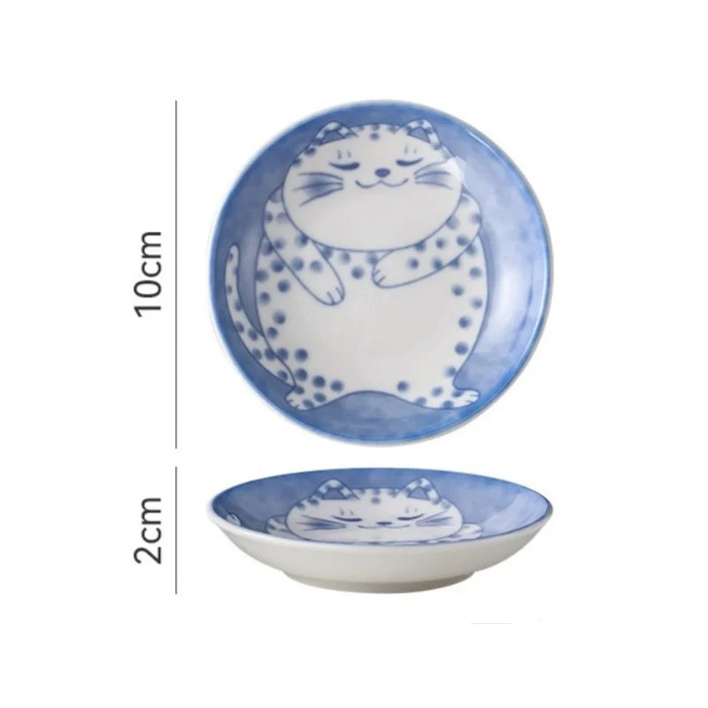 Axyaa Cartoon Cat Ceramic Dipping Sauce Dish for Home Dining Table