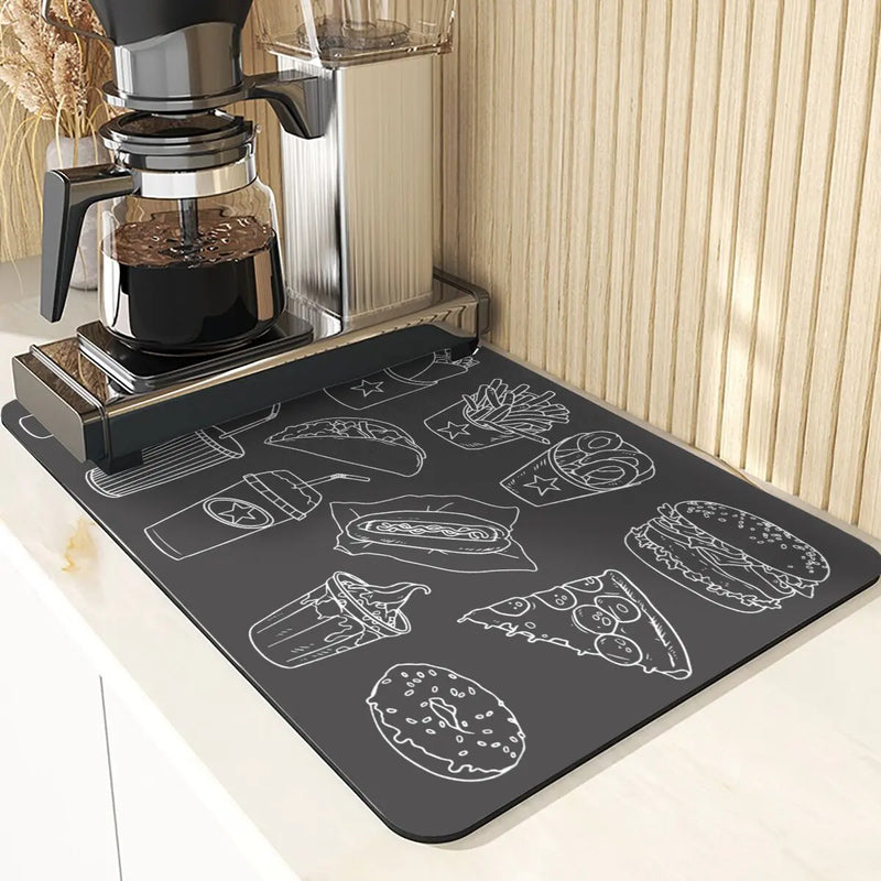 Axyaa Coffee Pattern Placemats Set for Table Cups Coaster Drainer Diatomaceous Earth Mat