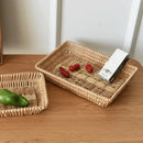 Axyaa Rattan Ellipse Food Storage Tray - Woven Serving Basket for Fruit, Vegetable, Cake