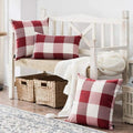 Axyaa Buffalo Plaid Check Throw Pillow Covers in Blue White Orange Ivory.
