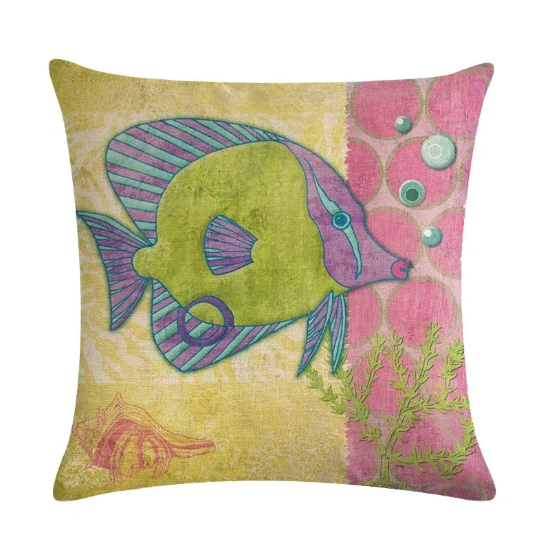 Axyaa Cartoon Sea Pattern Cushion Cover 45*45cm Living Room Sofa Decor Pillowcase