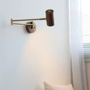 Axyaa Japanese Walnut LED Wall Lamp, Swing Arm Light for Bedroom and Study