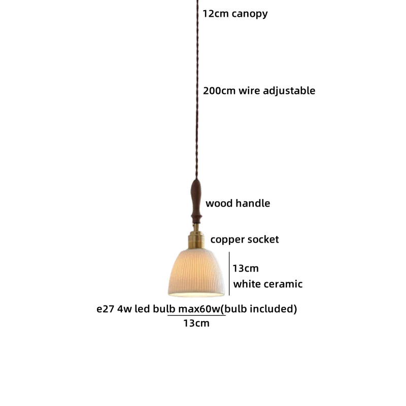 Axyaa Ceramic Pendant Light Wood White LED Lamp for Living Room & Cafe