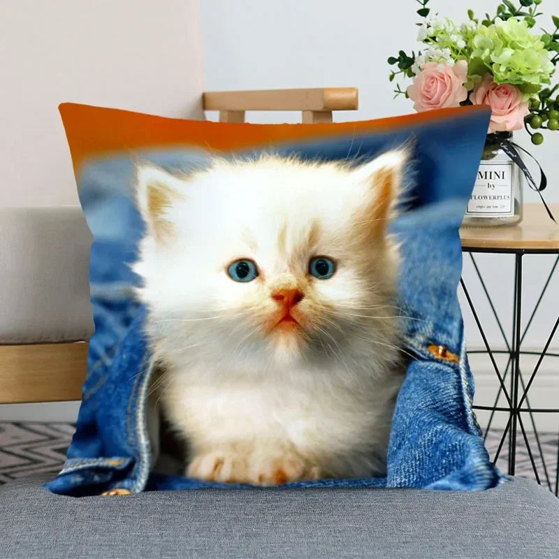 Cute Cat Print Pillowcase by Axyaa - Perfect for Home, Car, and Sofa