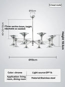 Axyaa Silver Horn Chandelier: Bauhaus Chrome Pendant Lights with 8/10 Heads for Home Decor