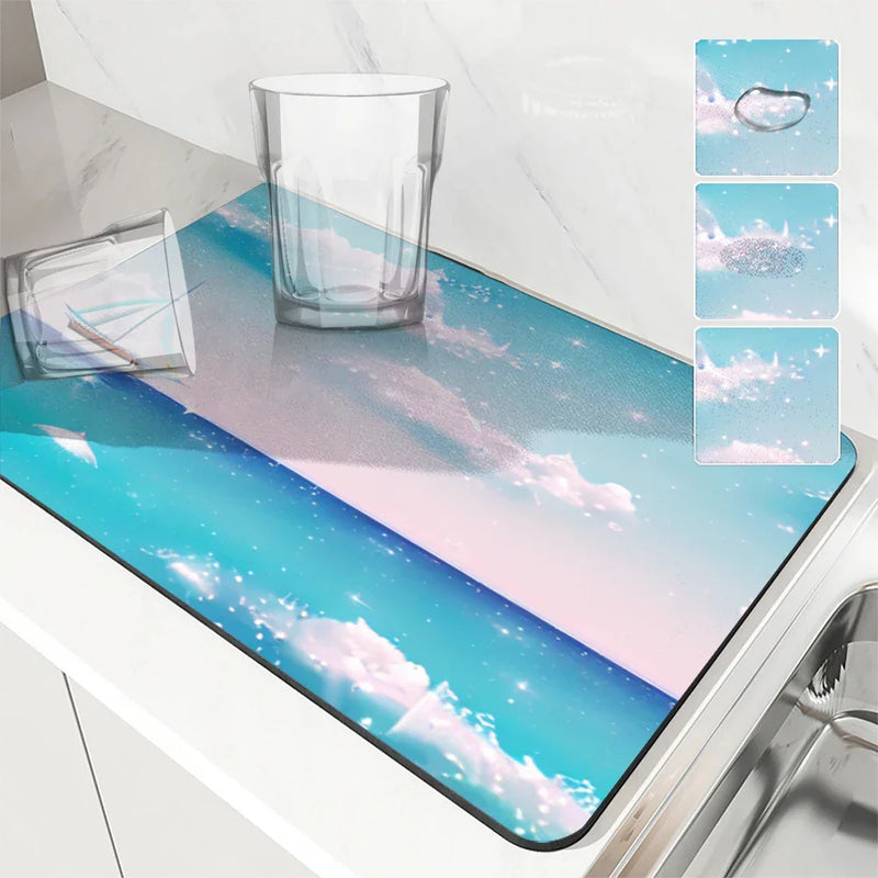 Axyaa Diatoms Kitchen Drain Mat for Coffee Bar and Tableware Counter