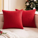 Axyaa Christmas Red Striped Corduroy Pillow Covers Set