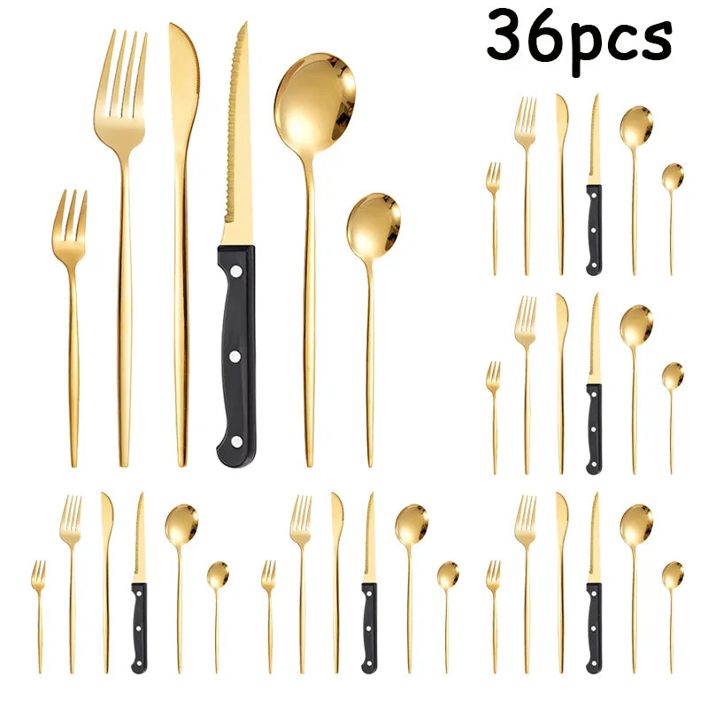 Axyaa Luxe Gold Stainless Steel Cutlery Set with Knife and Fork - Set of 48