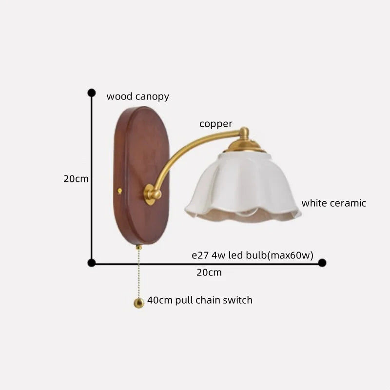Axyaa Japanese Style LED Wall Lights Copper Wood Bedside Lamp