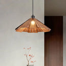 Axyaa Walnut Wood LED Minimalist Chandelier Straw Hat Pendant Lights