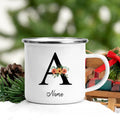Axyaa Flower Letter Enamel Mug - Personalized Alphabet Camping Tea Coffee Cup