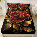 Axyaa Golden Rose Floral Bedding Set: Breathable, All-Season, Deep Pocket, Machine Washable