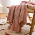 Axyaa Nordic Chunky Knit Blanket with Tassel for Bed Sofa Couch Embossed Waffle Pattern