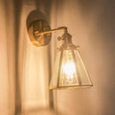 Axyaa Brass Glass LED Wall Light - Vintage Bathroom Vanity Lamp