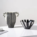 Axyaa Geometric Black Check Ceramic Vase Pot Handicraft Floral Arrangement