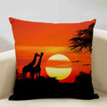 Axyaa Sunset Africa Wildlife Linen Cushion Cover elefunt Giraffe Scenic Home Decor