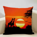 Axyaa Sunset Africa Wildlife Linen Cushion Cover elefunt Giraffe Scenic Home Decor