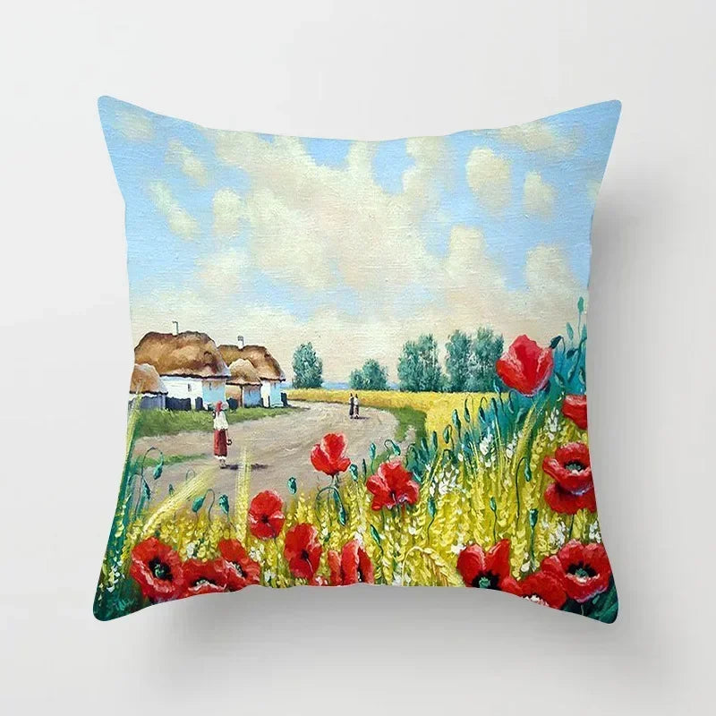 American Country Oil Painting Landscape Pillowcase by Axyaa for Home & Office Decor