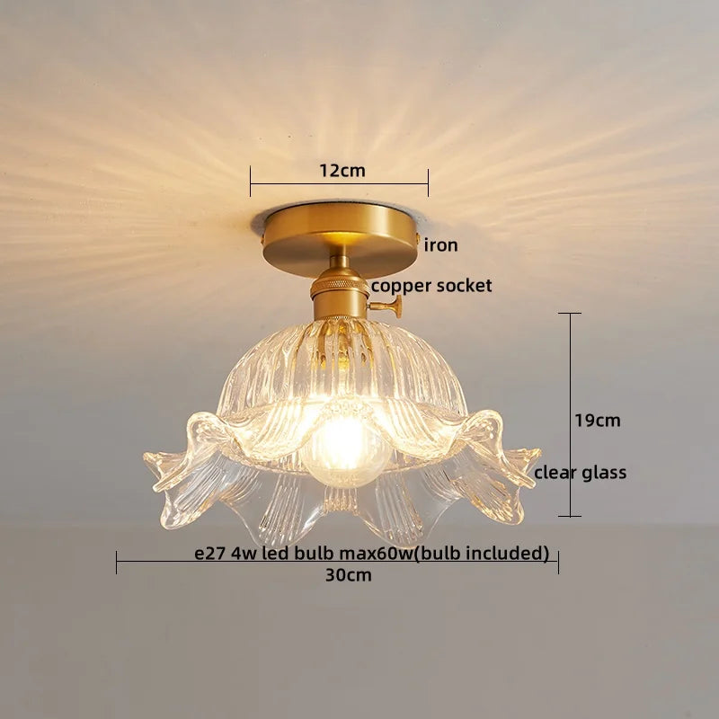Axyaa Glass Copper LED Ceiling Light Fixture Simple Art Bedroom Living Room Chandelier