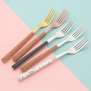 Axyaa Stainless Steel Cutlery Set with Imitation Wooden Handles