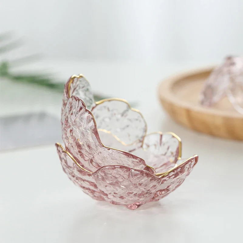 Mini Sakura Bowl Set - Set of 2 Glass Plates with Gold Border for Desserts