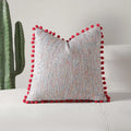 Axyaa Boho Green Velvet Pompom Throw Pillow Covers - Decorative Cushion Cases