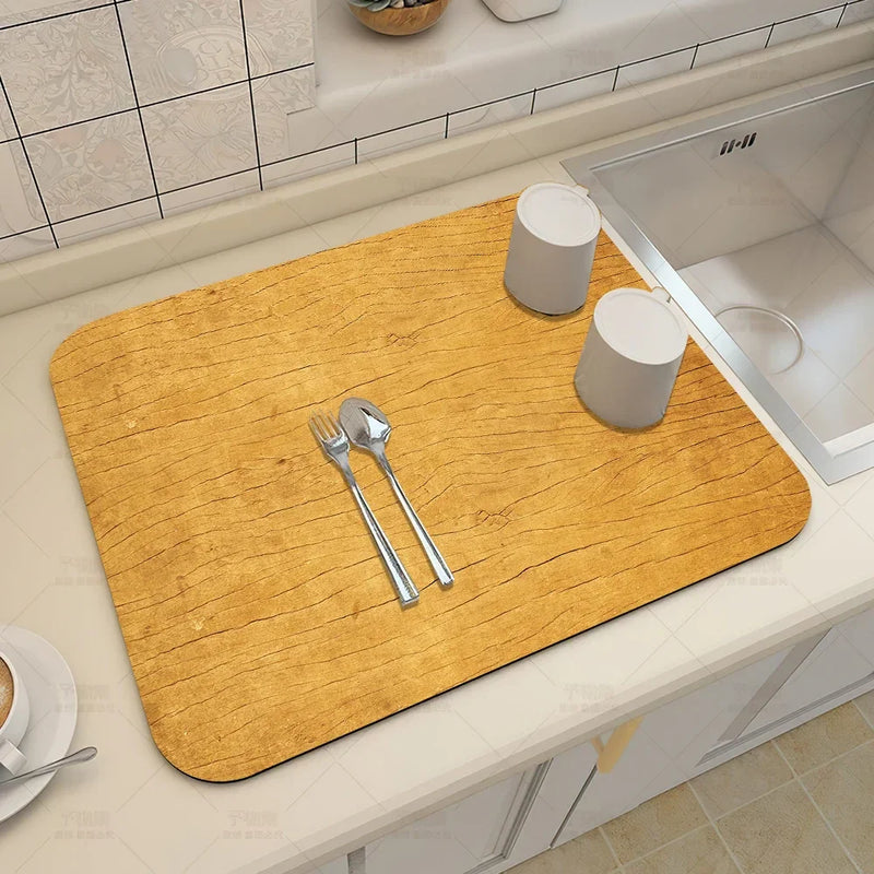 Axyaa Wood Grain Print Placemat Set for Kitchen Tableware, Coffee, and Draining Mats.
