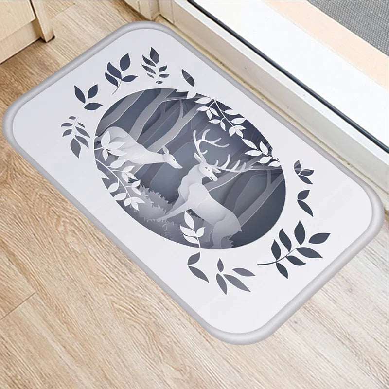 Axyaa Christmas Snow Deer Print Door Mat Non-Slip Floor Carpet - Home New Year Decoration