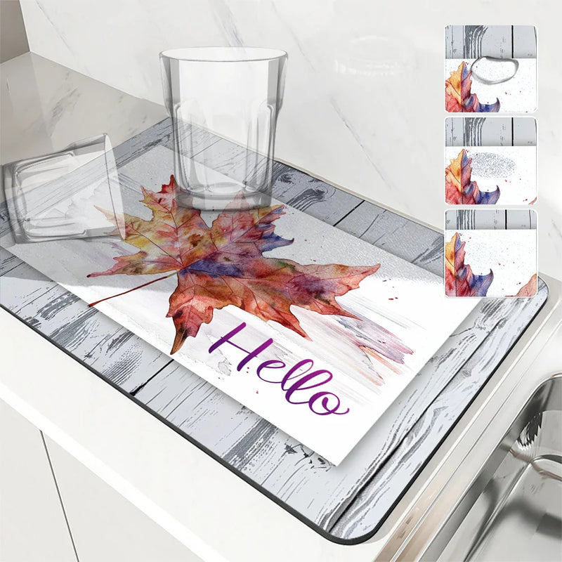 Axyaa Watercolor Kitchen Antiskid Drying Mat - Quick Dry Drain Pad