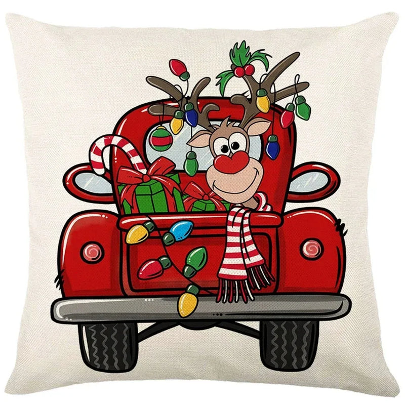 Axyaa Christmas Party Santa Dwarf Print Pillow Cover