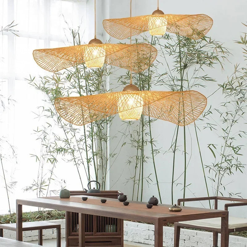 Axyaa Bamboo Pendant Light: Japanese Style Chandelier for Dining, E27 Suspended Luminaire