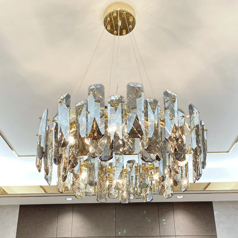 Axyaa Crystal LED Chandelier for Luxury Living Room & Dining Area