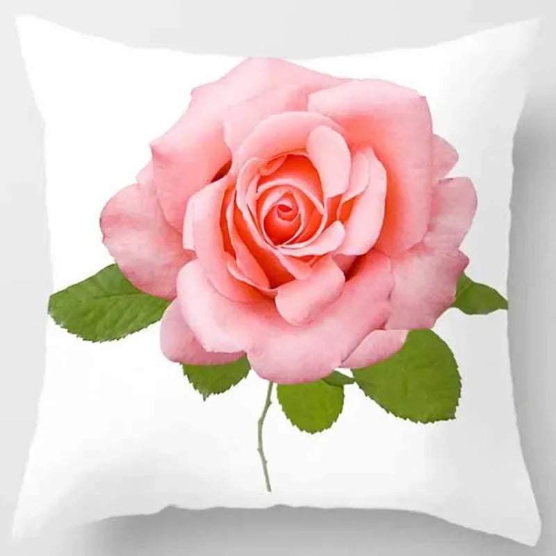 Axyaa Yellow Rose Print Pattern Cushion Cover for Home Decor