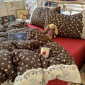 Retro Flower Lace Duvet Set + Sheet Washed Polyester Bedding for Girl Adult, All Season Home Bedclothes