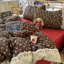Retro Flower Lace Duvet Set + Sheet Washed Polyester Bedding for Girl Adult, All Season Home Bedclothes