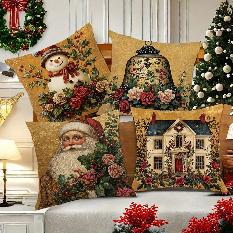 Axyaa Christmas Santa Snowman Pillowcase - Festive Sofa Cushion Cover